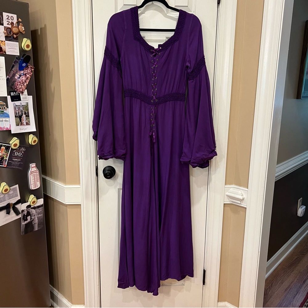 HolyClothing Arwen Dress Maxi Purple Bell Sleeves Renaissance Fair Celtic Large - Picture 6 of 12
